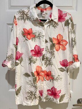 ☀️ Gorgeous JM Collection Linen Floral Tropical Top Women’s 14